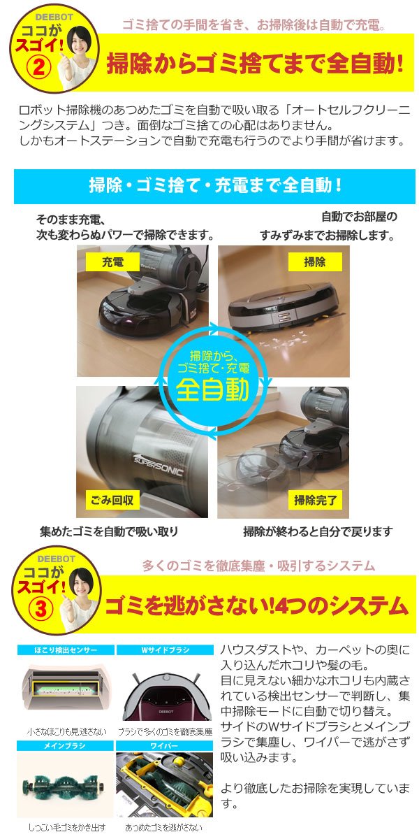 限時特価 ゴミ自動回収 床用お掃除 自動充電式 3Dクリーニング DEEBOT D79